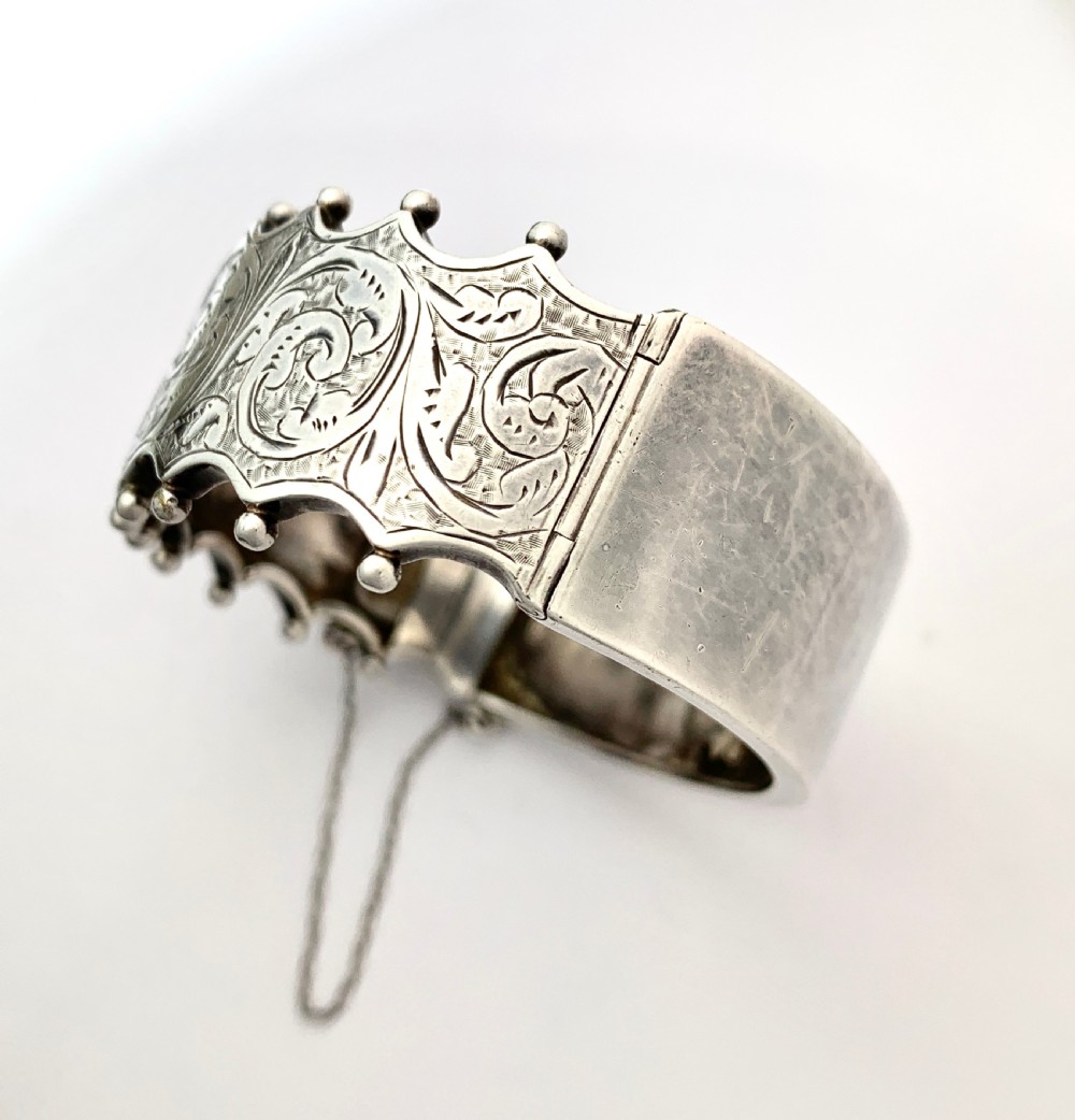 RESERVED for RF • Victorian Sterling Silver Hinged Bangle View IX