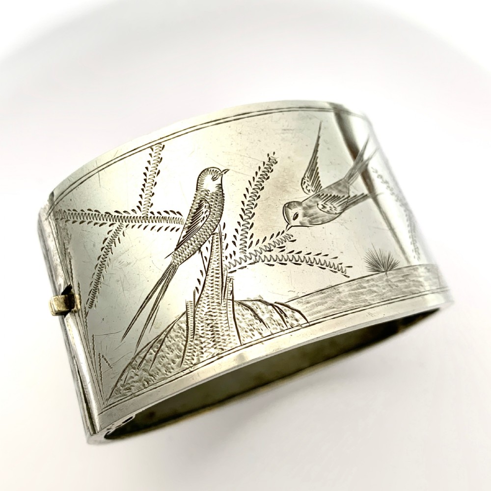 Victorian Wide Silver Hinged Bangle View II
