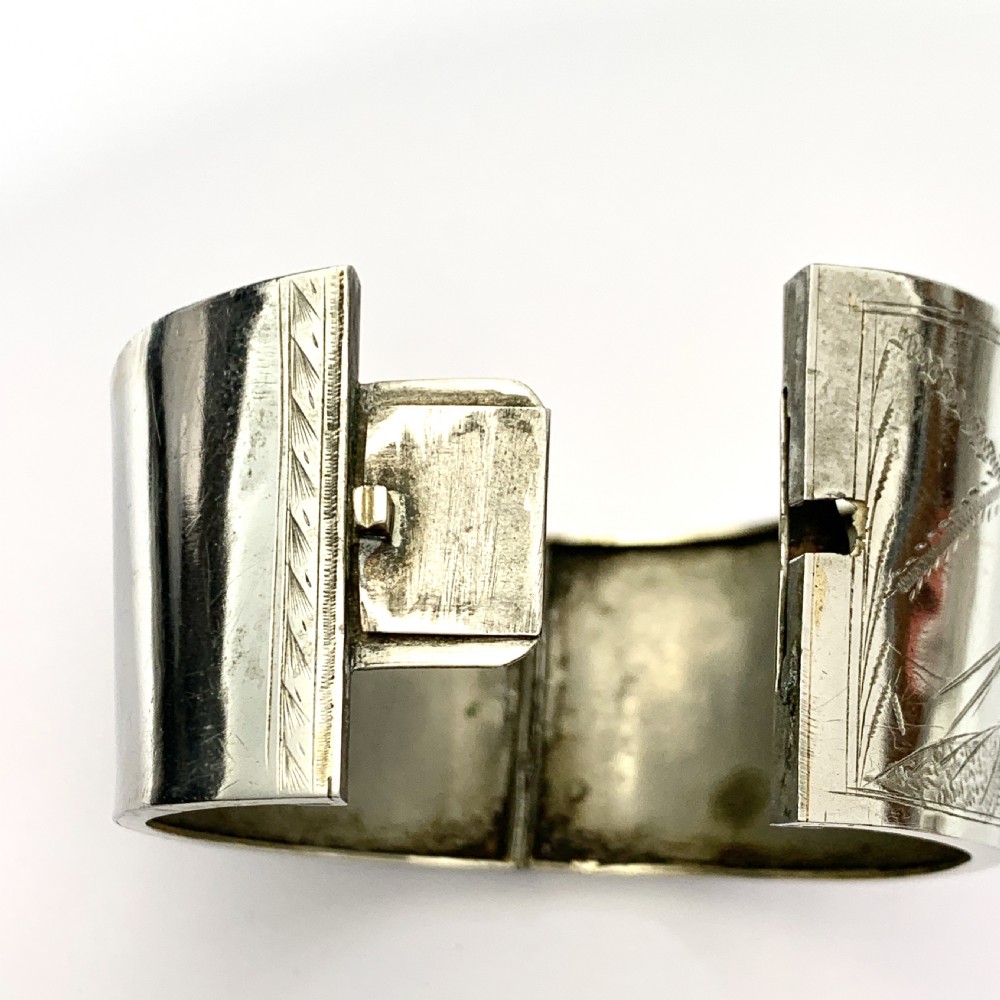 Victorian Wide Silver Hinged Bangle View IV