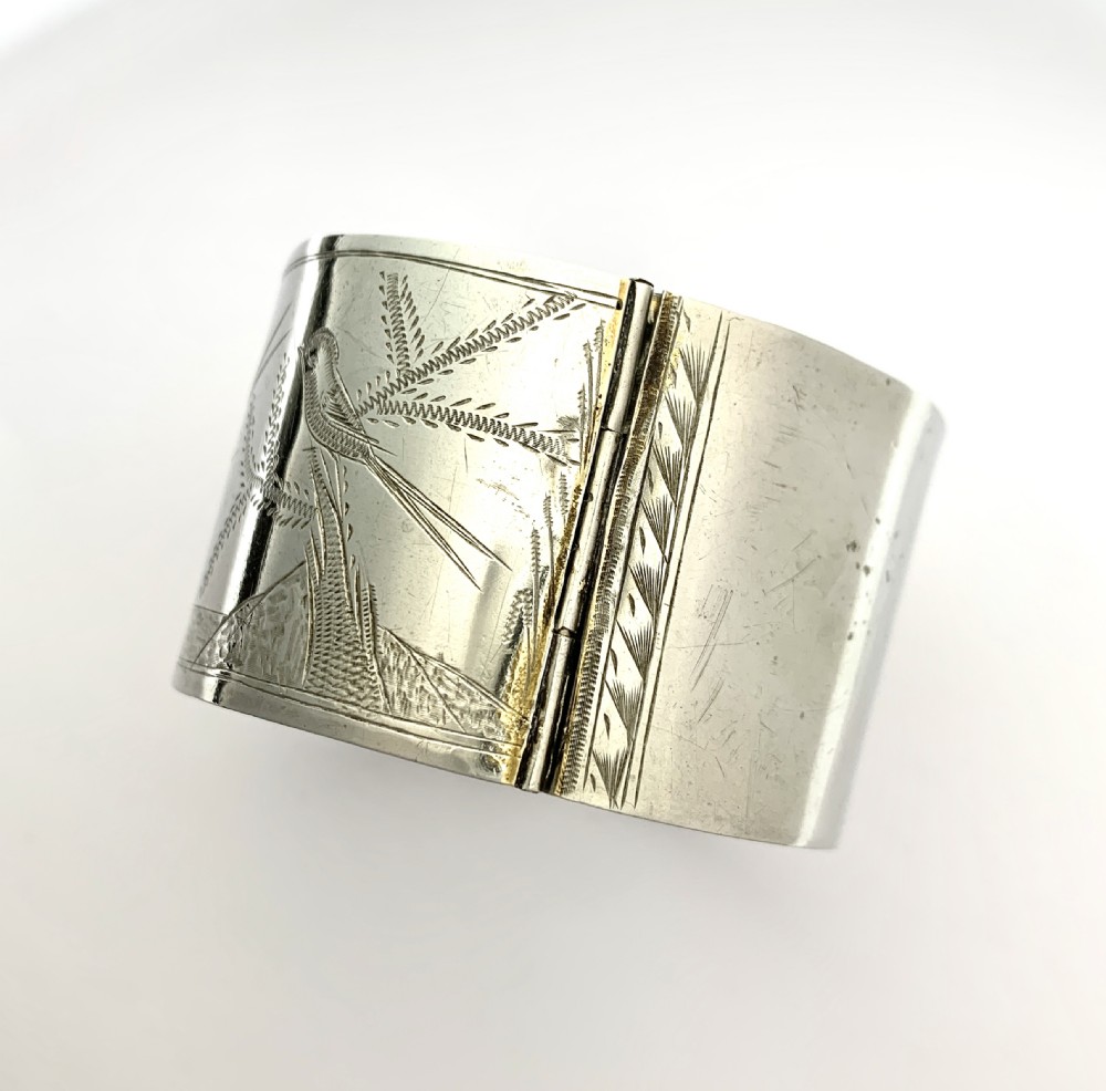 Victorian Wide Silver Hinged Bangle View V