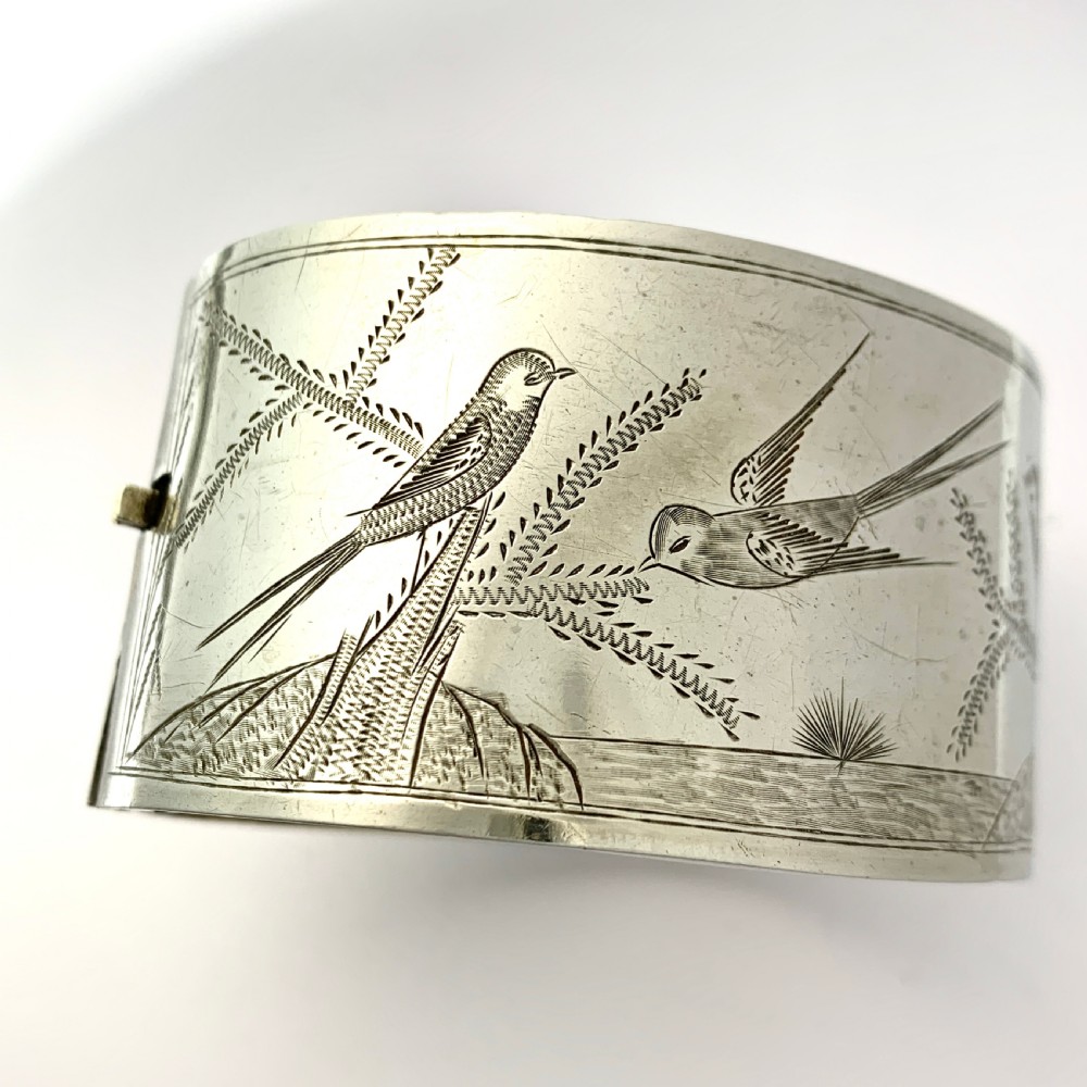 Victorian Wide Silver Hinged Bangle View VIII