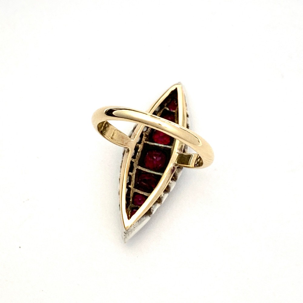 Victorian Ruby and Diamond Gold Navette Ring View III