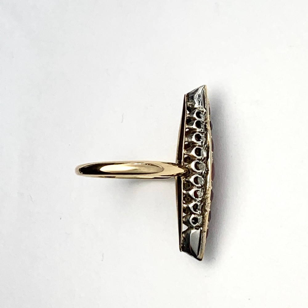 Victorian Ruby and Diamond Gold Navette Ring View IV