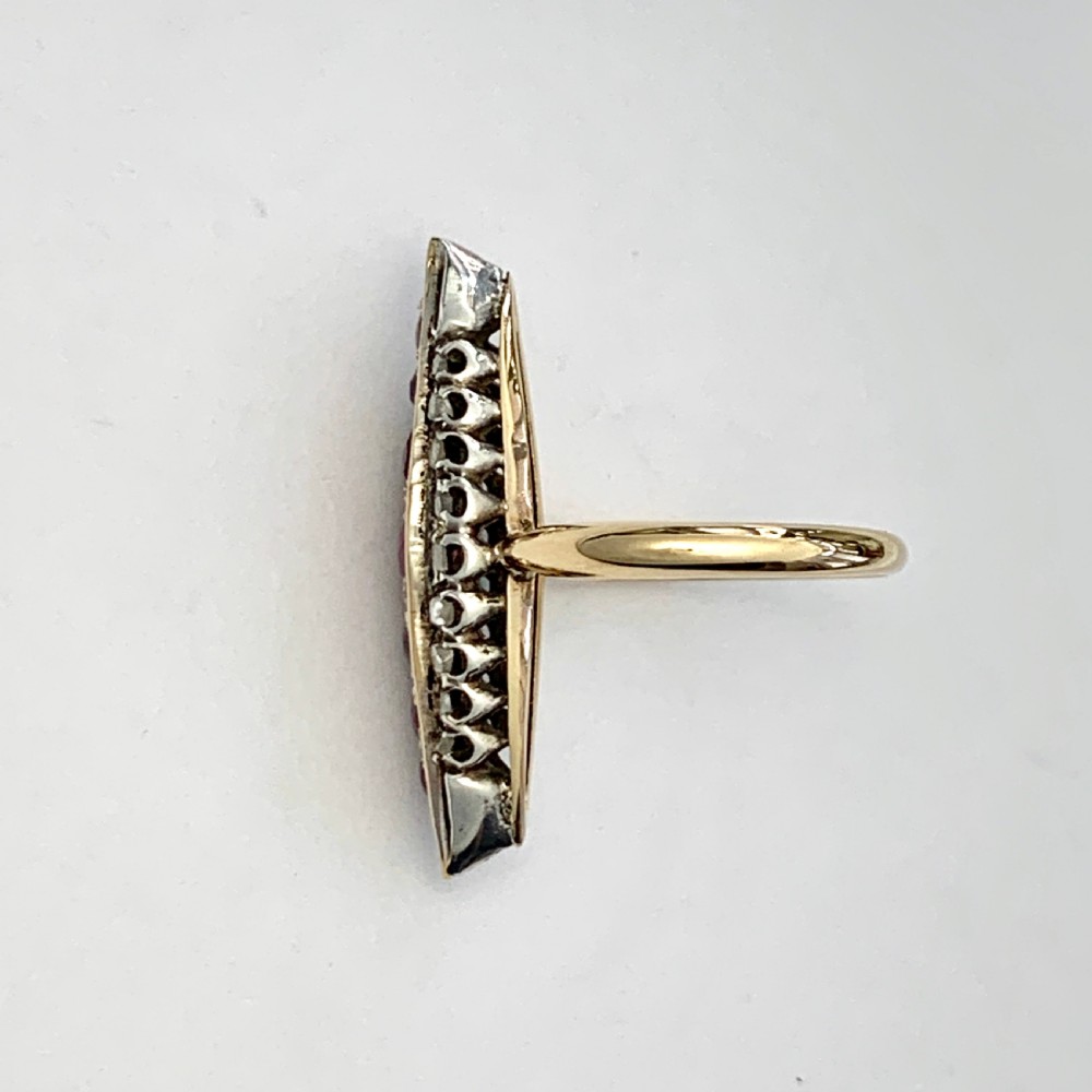 Victorian Ruby and Diamond Gold Navette Ring View V