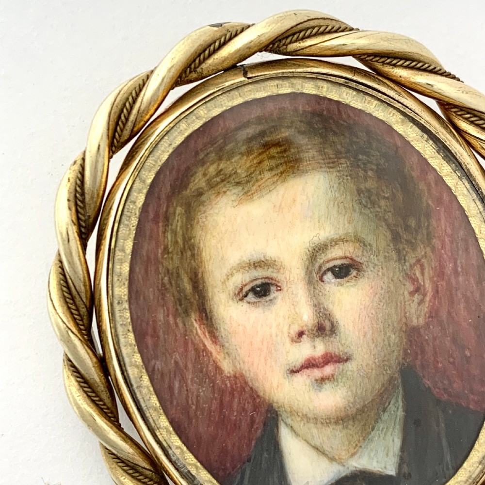 Large Victorian Hand Painted Miniature Mourning Portrait Swivel Brooch View IX