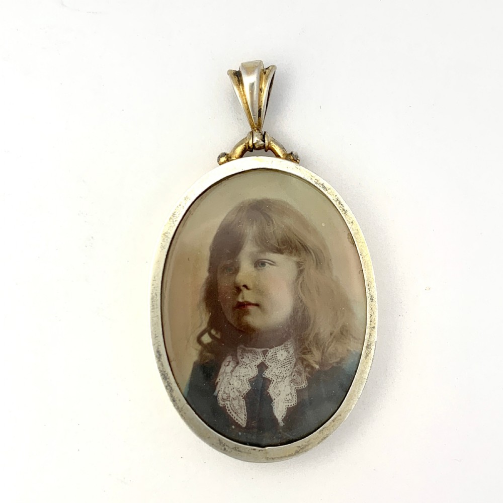 Victorian Silver Miniature Watercolour/Photograph Portrait Locket View VI