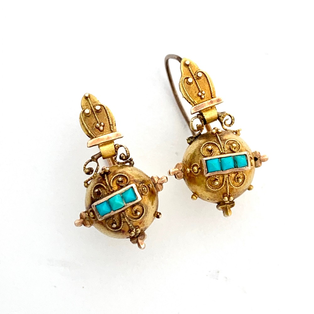 Victorian 15CT Gold Turquoise Orb Earrings