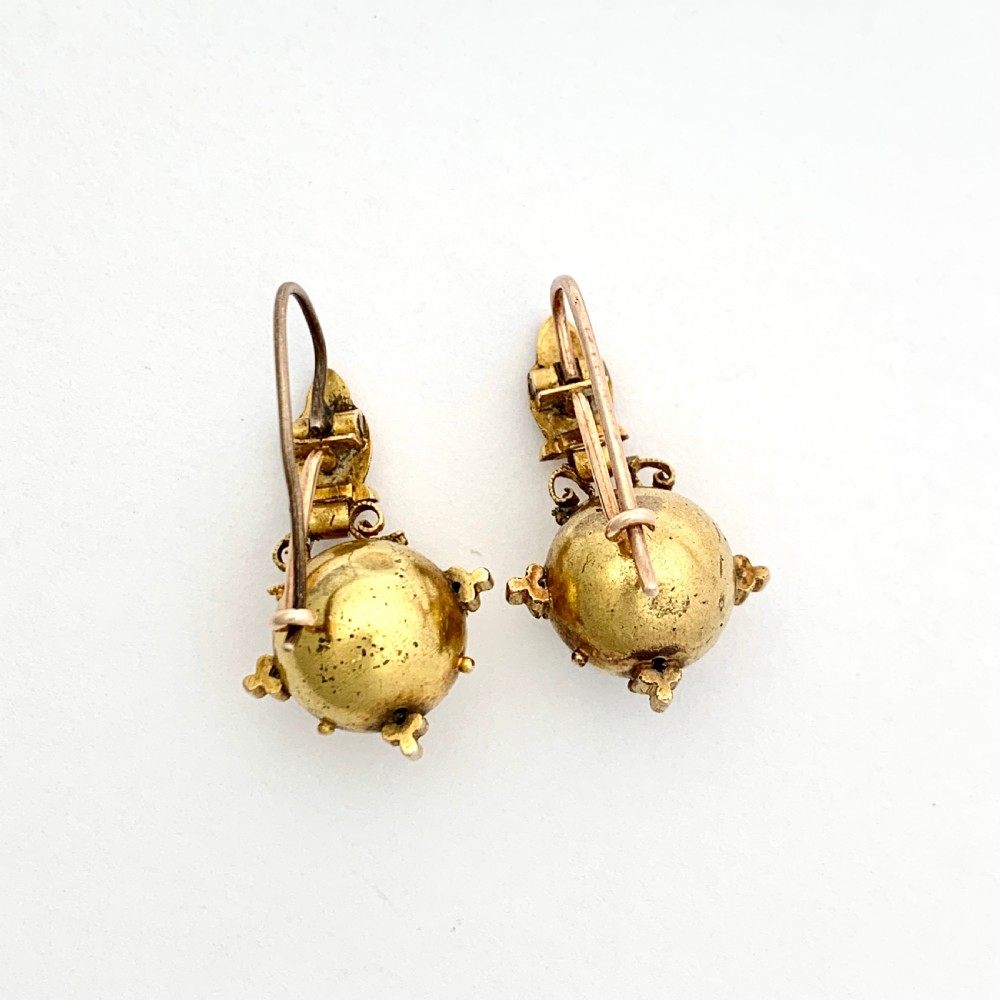 Victorian 15CT Gold Turquoise Orb Earrings View II