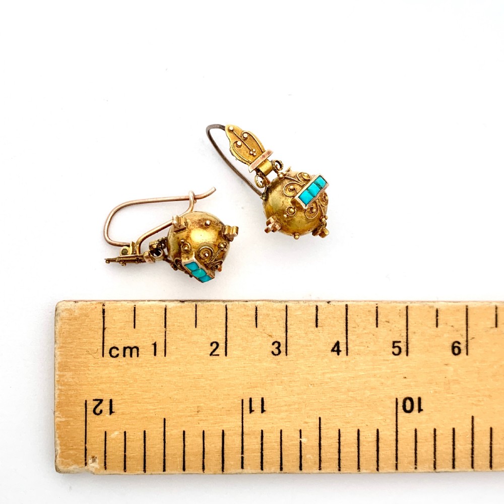 Victorian 15CT Gold Turquoise Orb Earrings View IV
