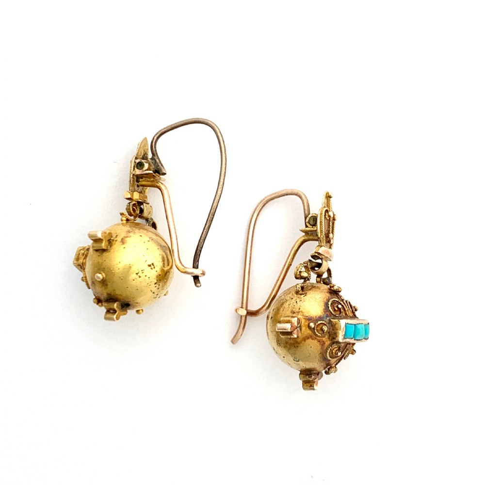 Victorian 15CT Gold Turquoise Orb Earrings View VII
