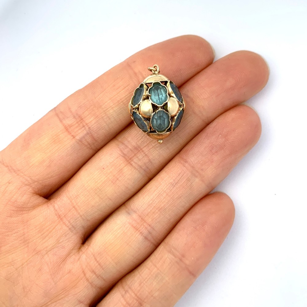 Blue Topaz 9CT Gold Venetian Fob Charm Pendant View II