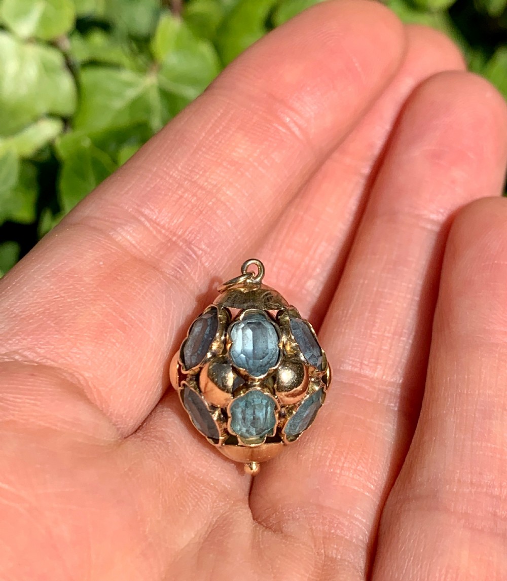 Blue Topaz 9CT Gold Venetian Fob Charm Pendant View X