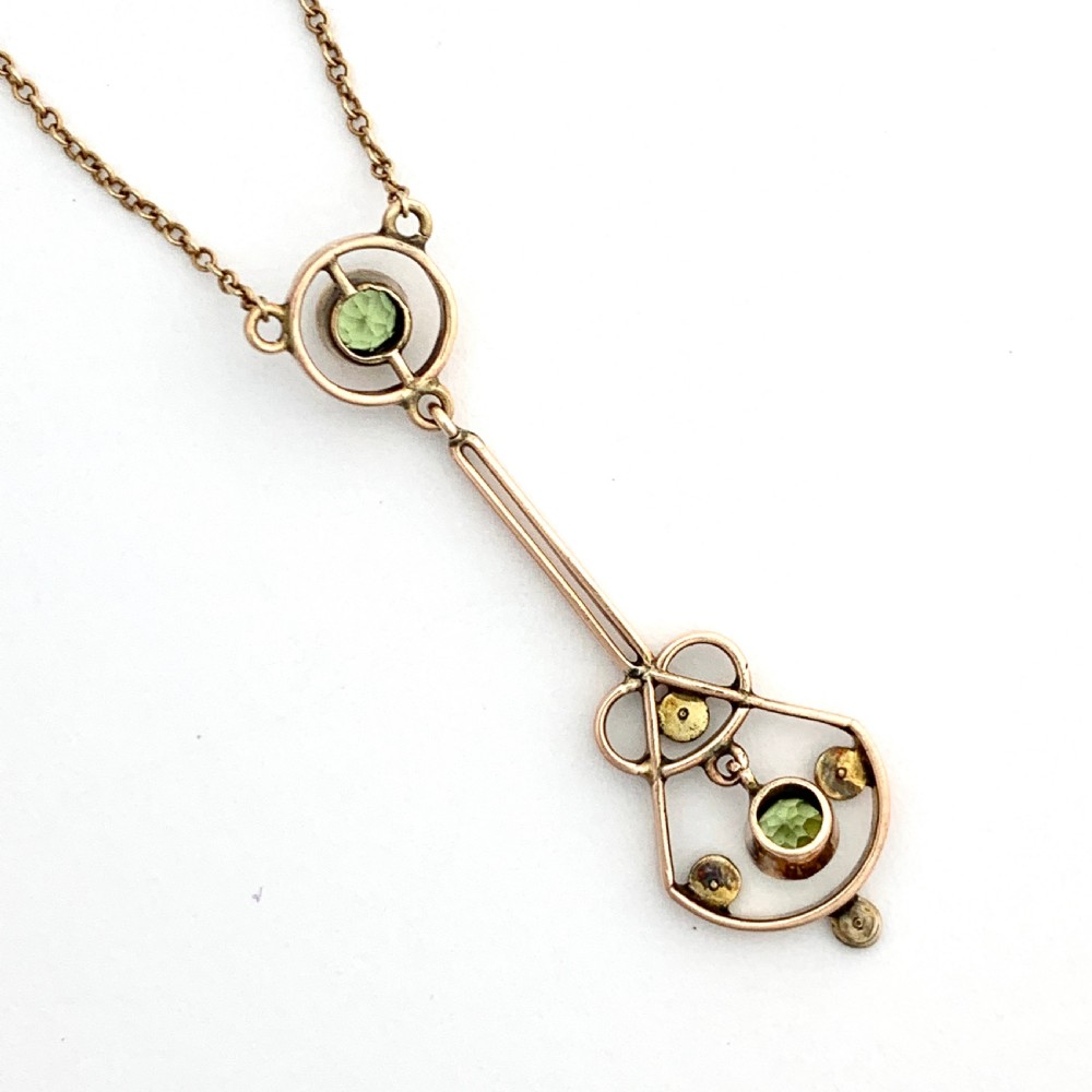 Edwardian 9CT Rose Gold Peridot Seed Pearl Necklace View IV