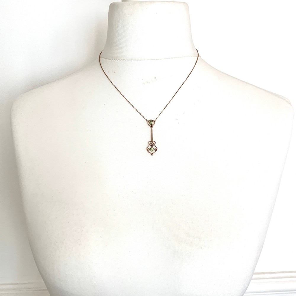 Edwardian 9CT Rose Gold Peridot Seed Pearl Necklace View VI