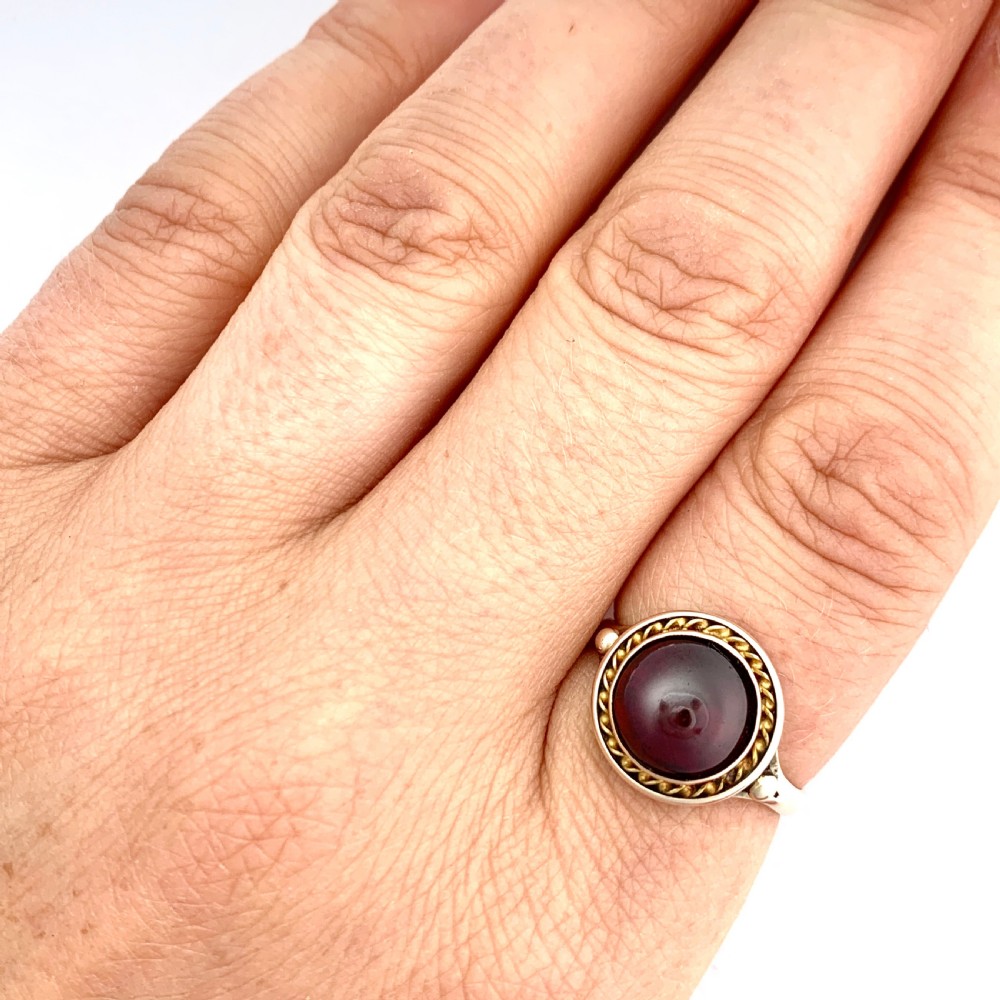 Victorian 9CT Gold Garnet Carbuncle Ring View VII