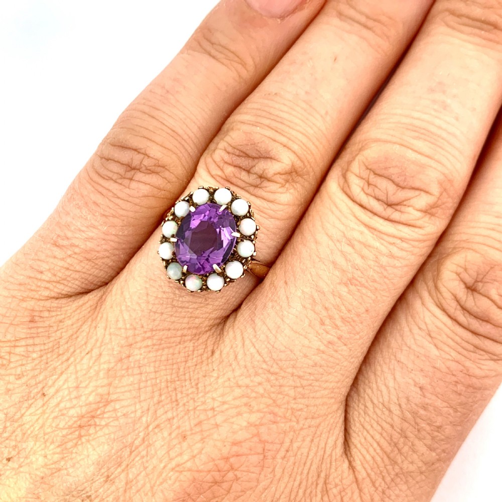 Antique Opal and Amethyst 9CT Gold Halo Ring View II