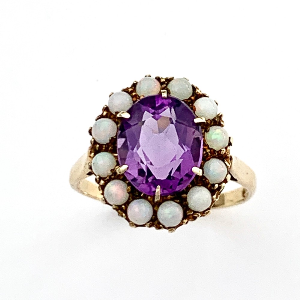 Antique Opal and Amethyst 9CT Gold Halo Ring View IV