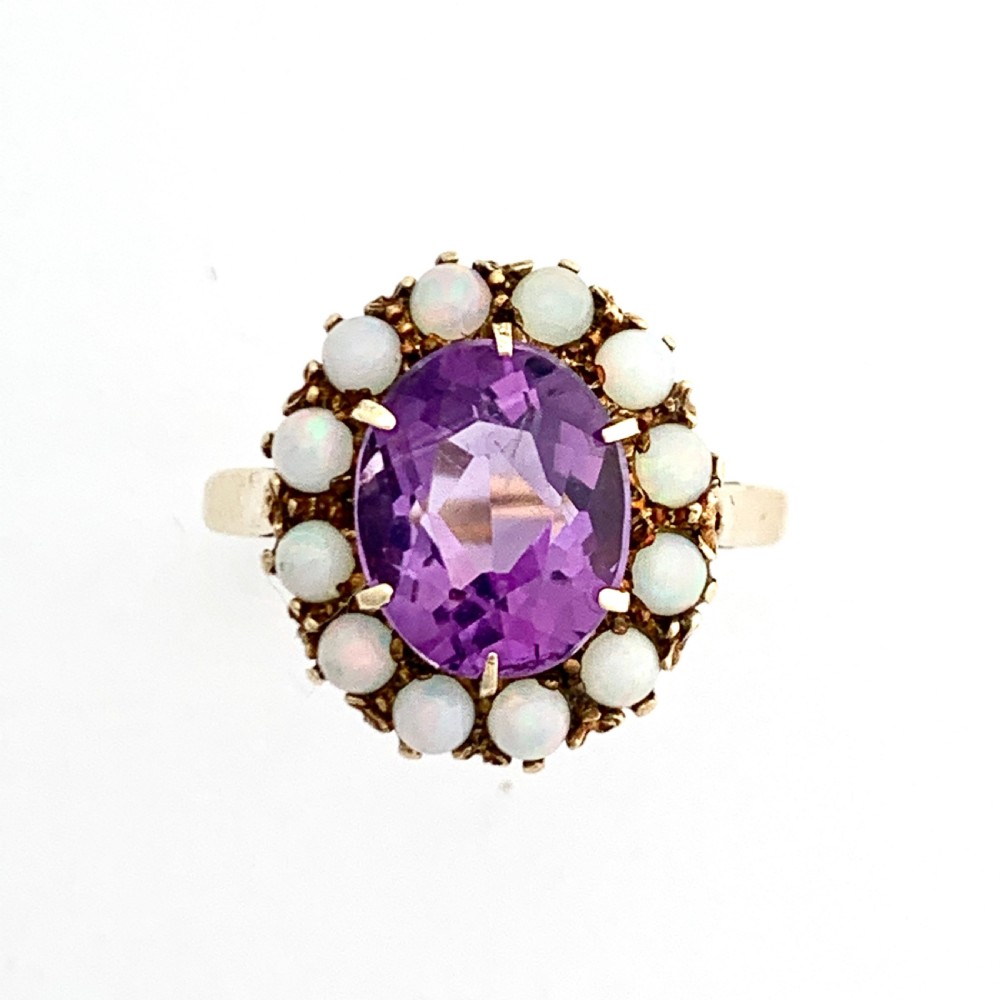 Antique Opal and Amethyst 9CT Gold Halo Ring View V