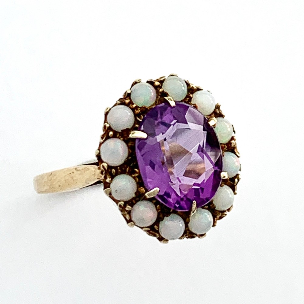 Antique Opal and Amethyst 9CT Gold Halo Ring View VIII