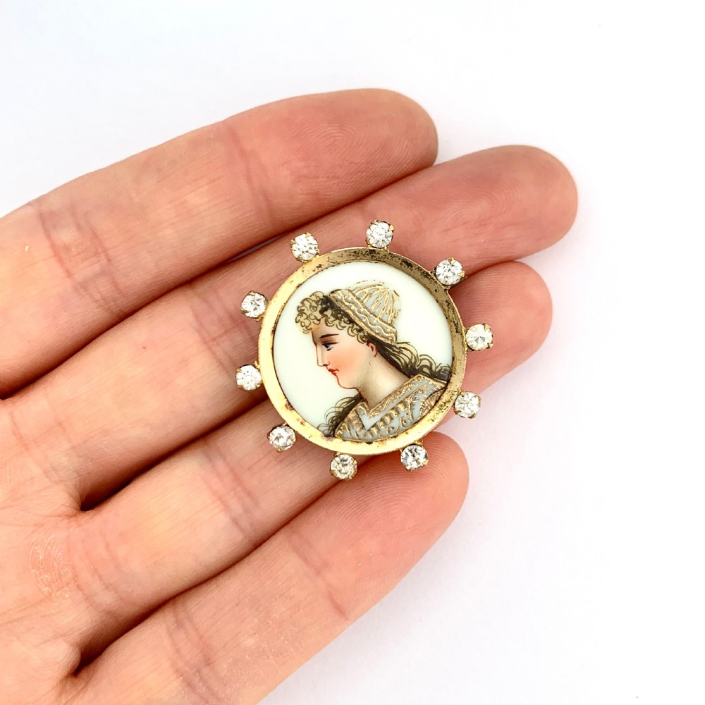 Antique French Handpainted Paste Limoges Brooch View II