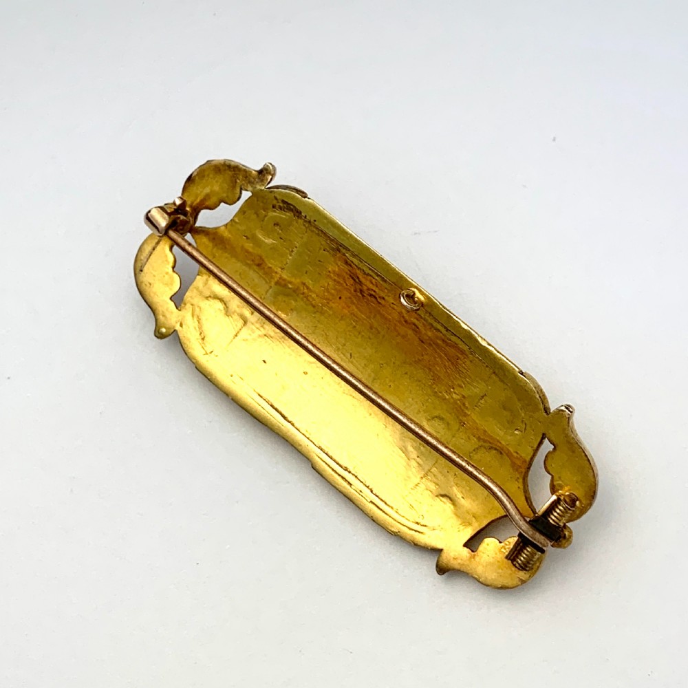 Victorian Etruscan Revival Turquoise 15CT Gold Brooch View IV