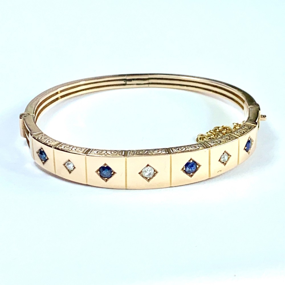 Victorian Sapphire and Diamond 15CT Rosy Gold Hinged Bangle