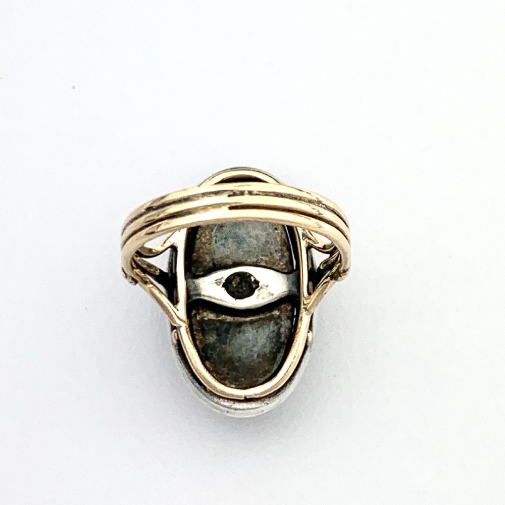 Victorian Blue Enamel Marcasite Gold and Silver Ring View VI