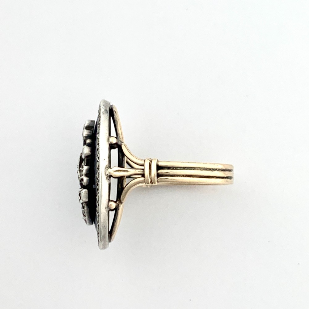 Victorian Blue Enamel Marcasite Gold and Silver Ring View VIII