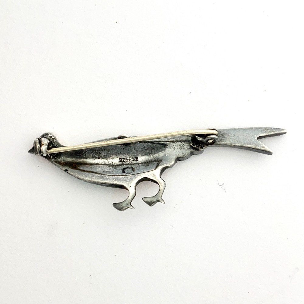 Vintage Sterling Silver Enamel and Marcasite Pheasant Brooch View III