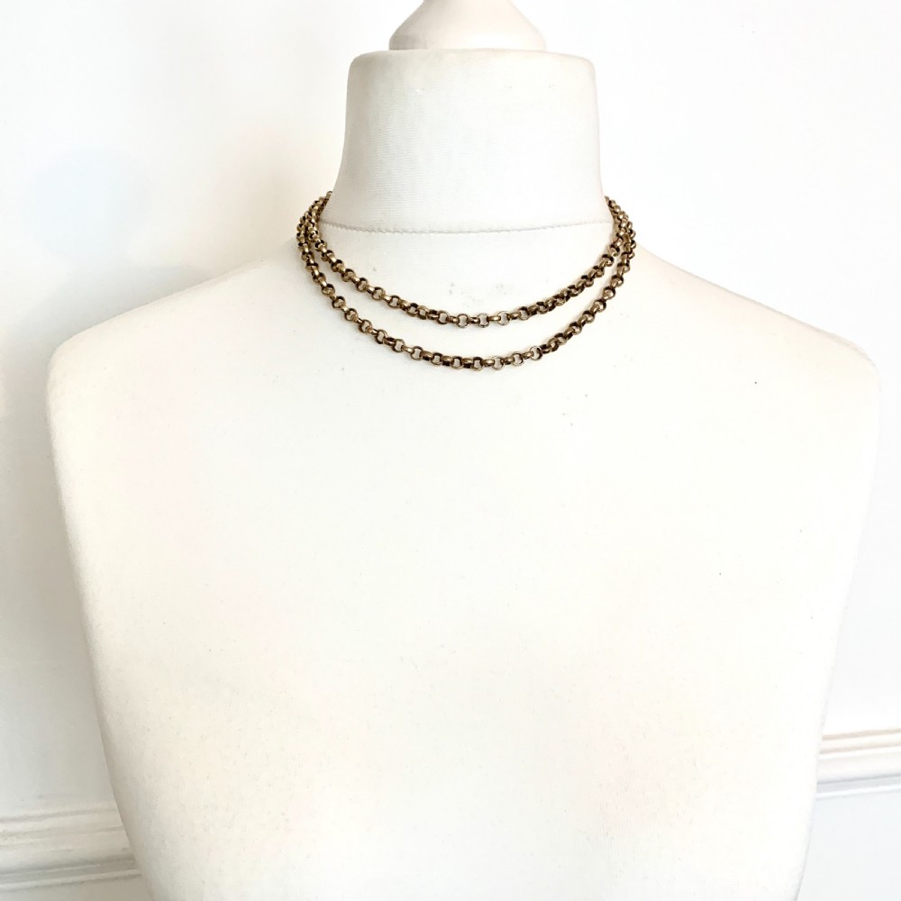 Very Long Victorian 9CT Gold Sautoir Chain with Dog Clip View V