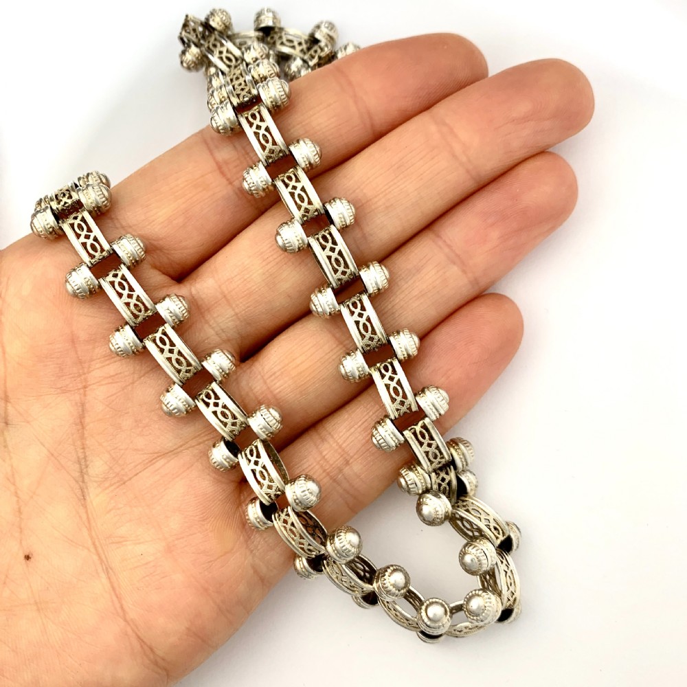 RESERVED for PR • Victorian Sterling Silver Book Chain Collar Necklace View III