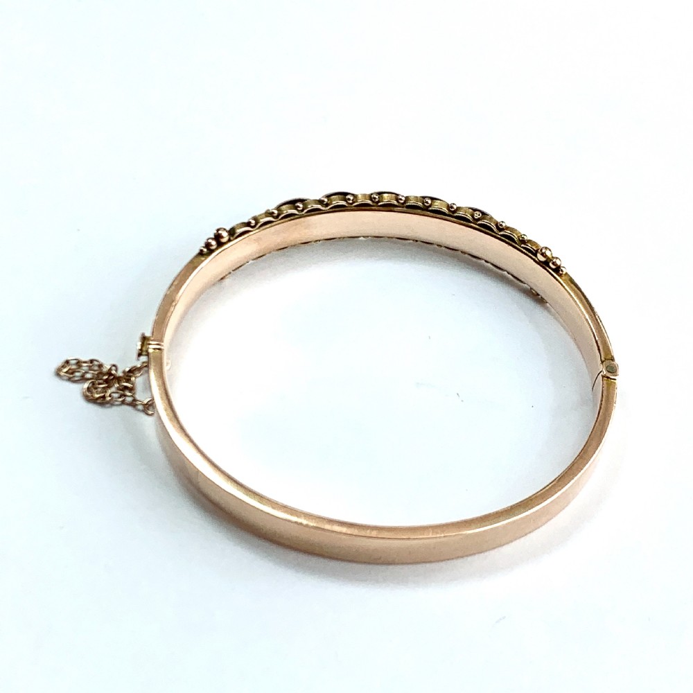 Victorian 1870 Sapphire and Diamond Gold Bangle View VII