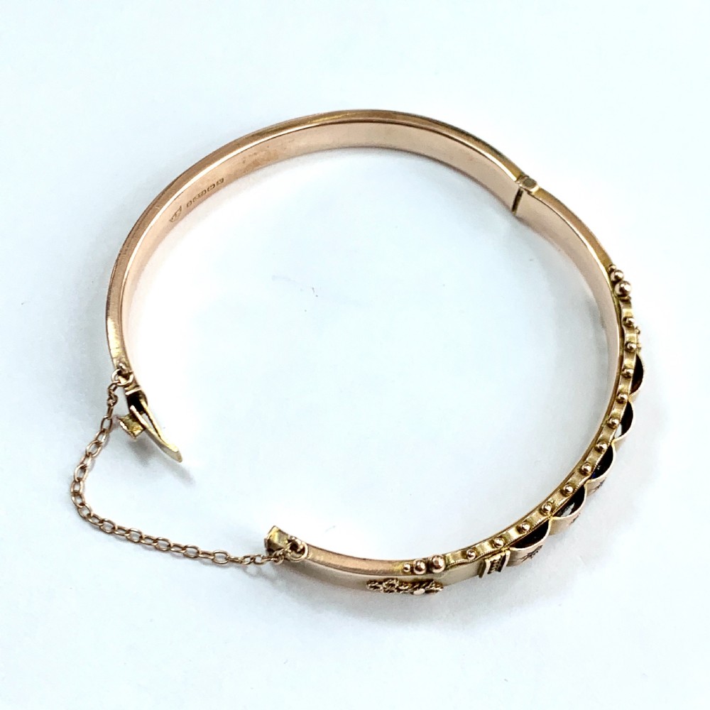 Victorian 1870 Sapphire and Diamond Gold Bangle View VIII