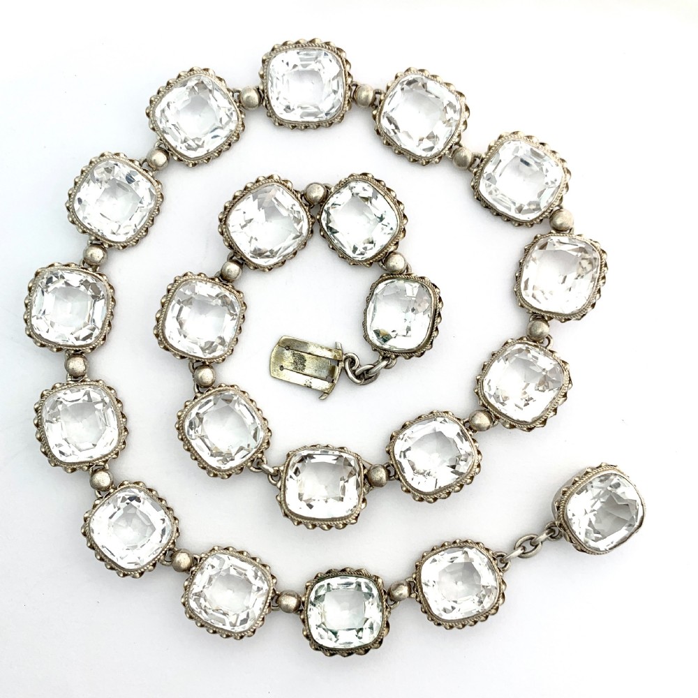 Antique Victorian Quartz and Silver Riviere Necklace
