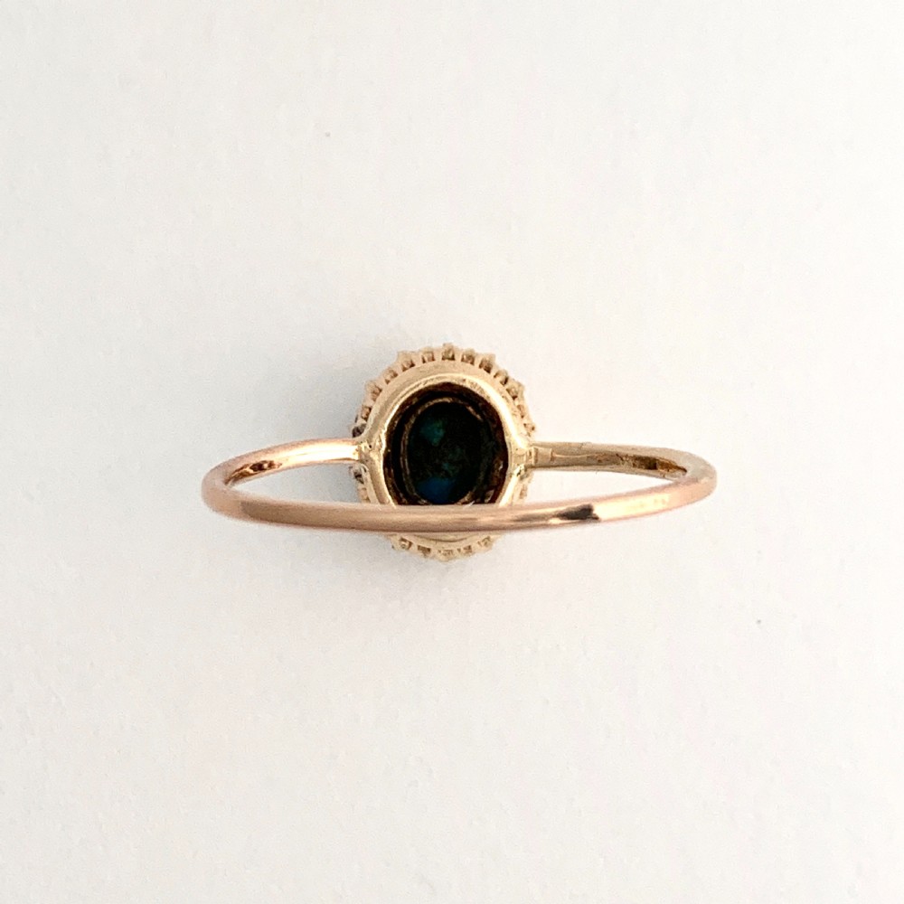Victorian Rose Cut Diamond and Turquoise 15CT Gold Halo Ring View III