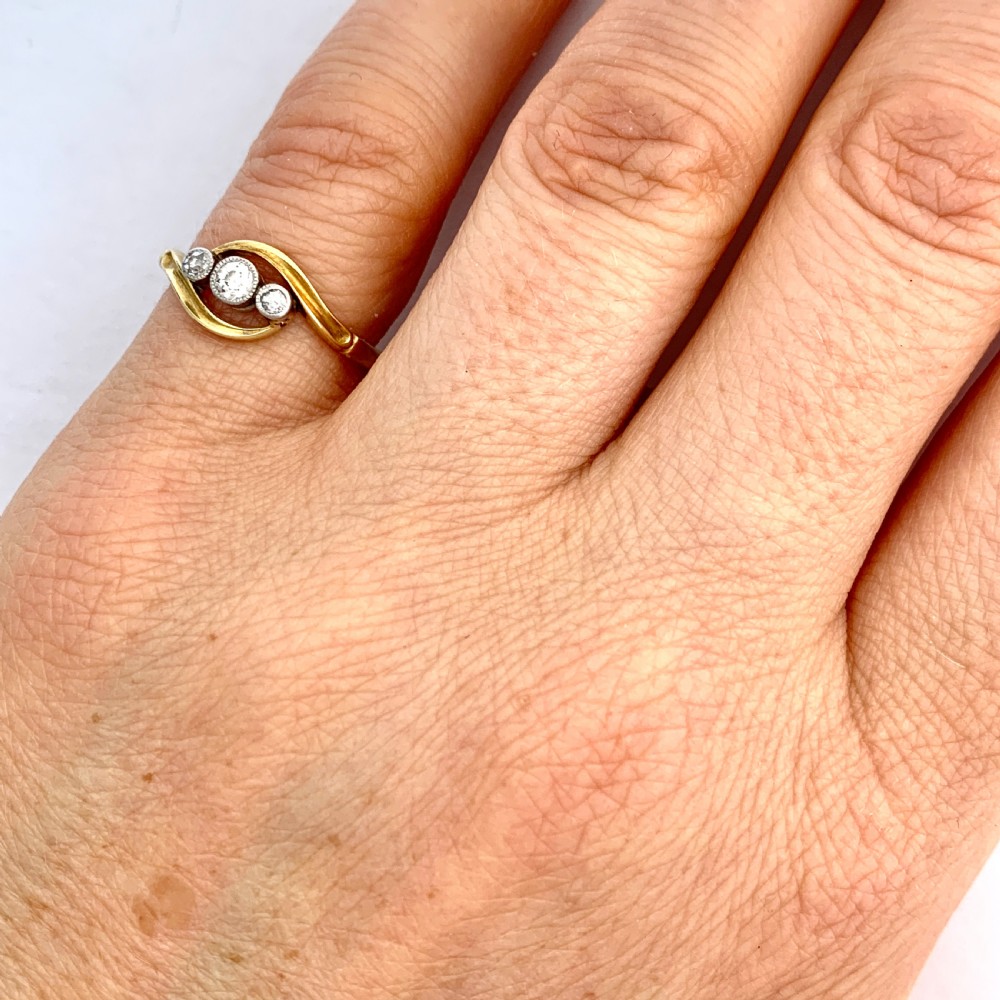 Edwardian 18CT Gold Three-Stone Diamond Ring View VII