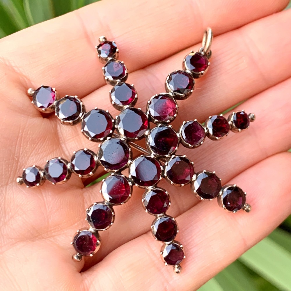 Huge Georgian 9CT Rose Gold Garnet Star Pendant/Brooch View VI