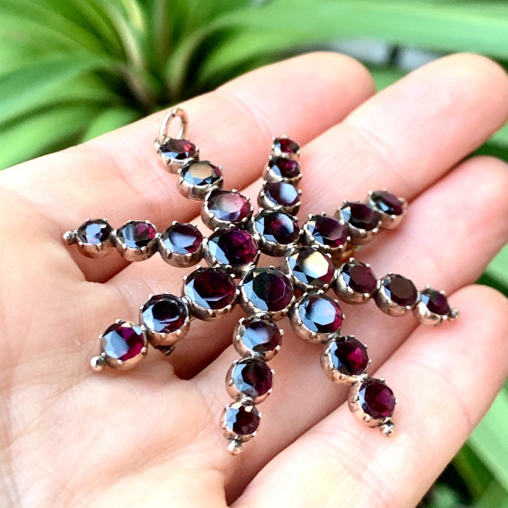Huge Georgian 9CT Rose Gold Garnet Star Pendant/Brooch View VIII