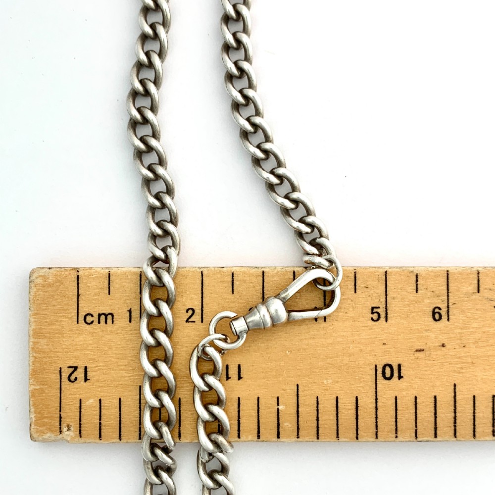 Victorian Sterling Silver Watch Chain Necklace with Dog Clip View II