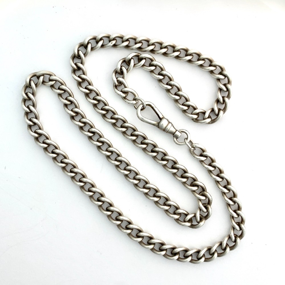 Victorian Sterling Silver Watch Chain Necklace with Dog Clip View IV