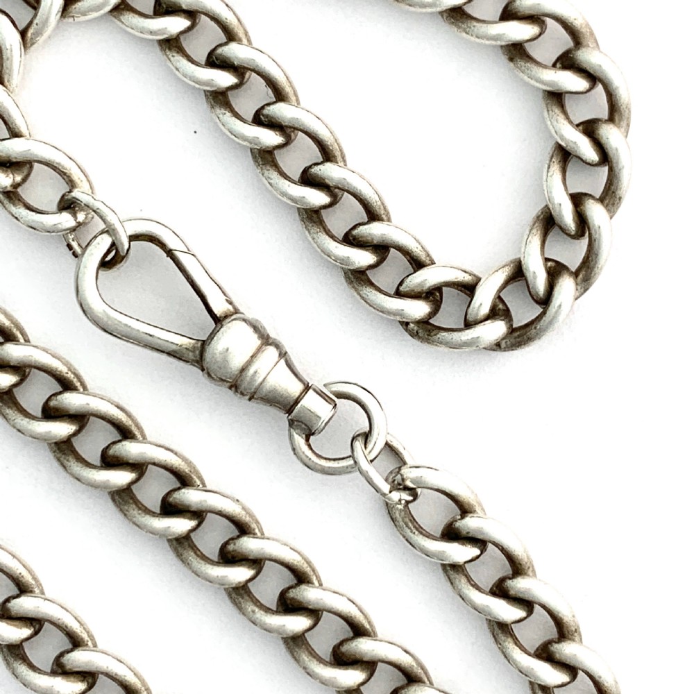 Victorian Sterling Silver Watch Chain Necklace with Dog Clip View V