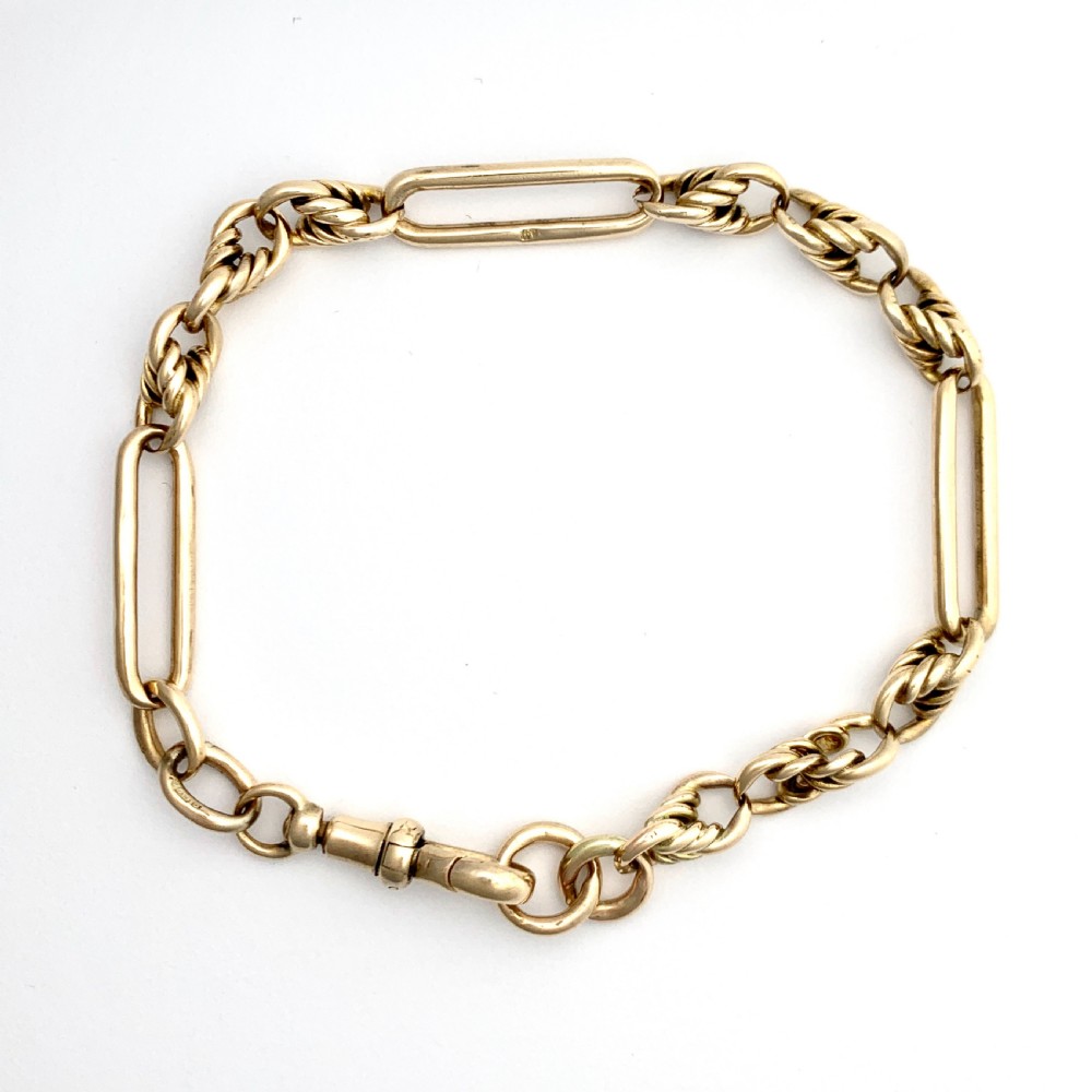 Antique 9CT Gold Fancy Link Bracelet with Dog Clip • 15.6g View IV