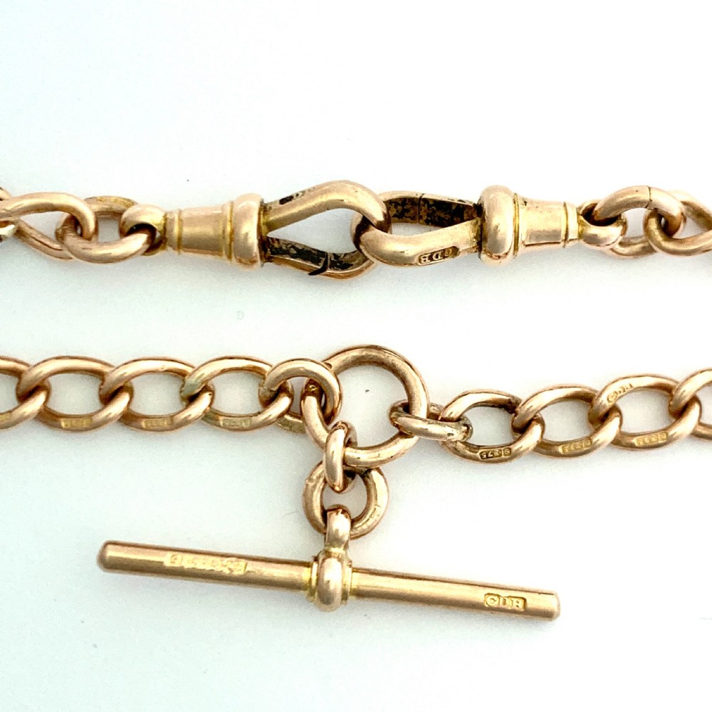 Victorian 9CT Rose Gold Albert Watch Chain Necklace with T Bar and Dog Clips View III