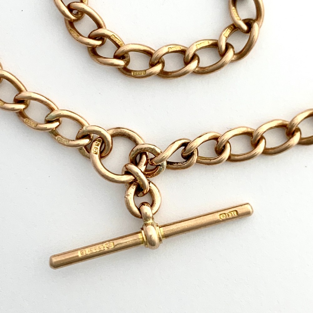 Victorian 9CT Rose Gold Albert Watch Chain Necklace with T Bar and Dog Clips View IV