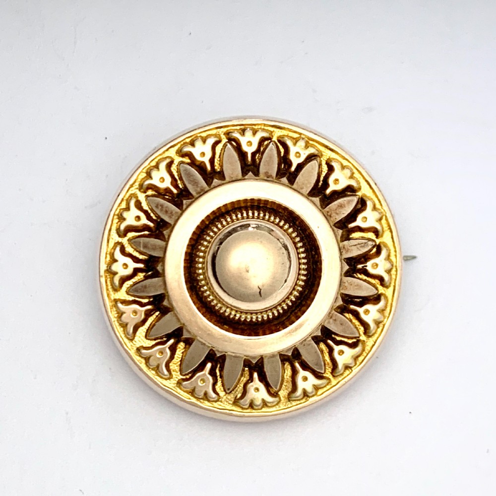 Victorian Etruscan Revival 9CT Gold Sunburst Locket Brooch