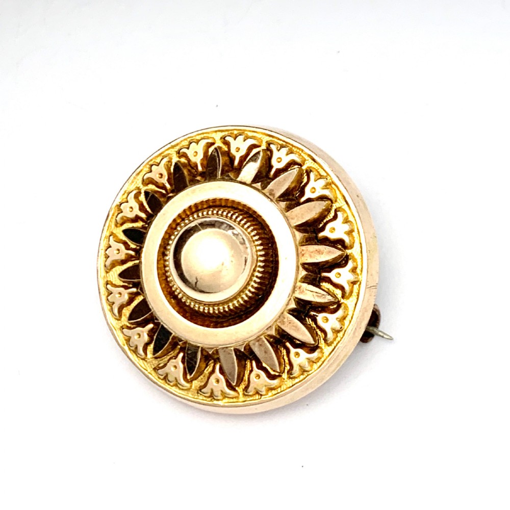 Victorian Etruscan Revival 9CT Gold Sunburst Locket Brooch View II