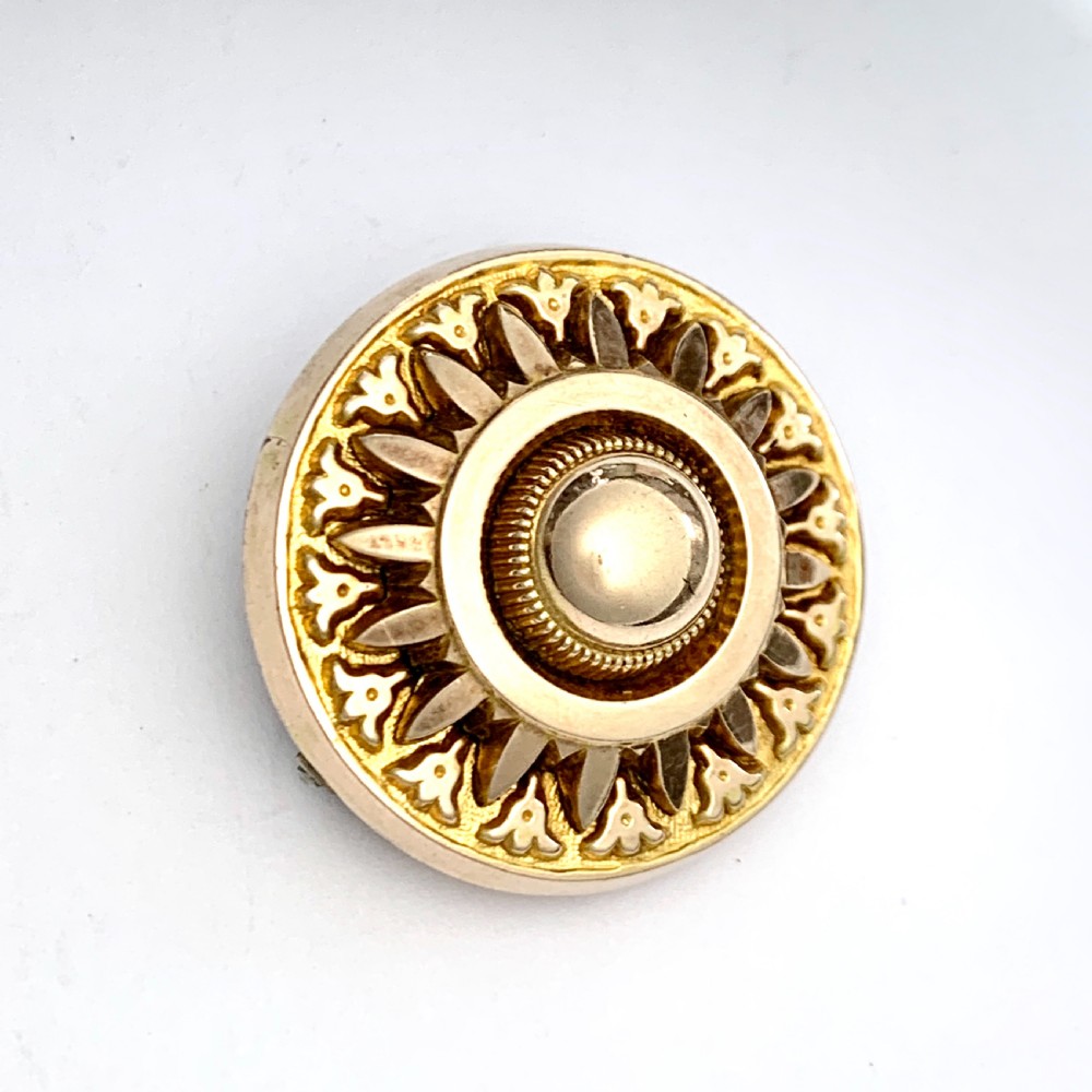Victorian Etruscan Revival 9CT Gold Sunburst Locket Brooch View IV