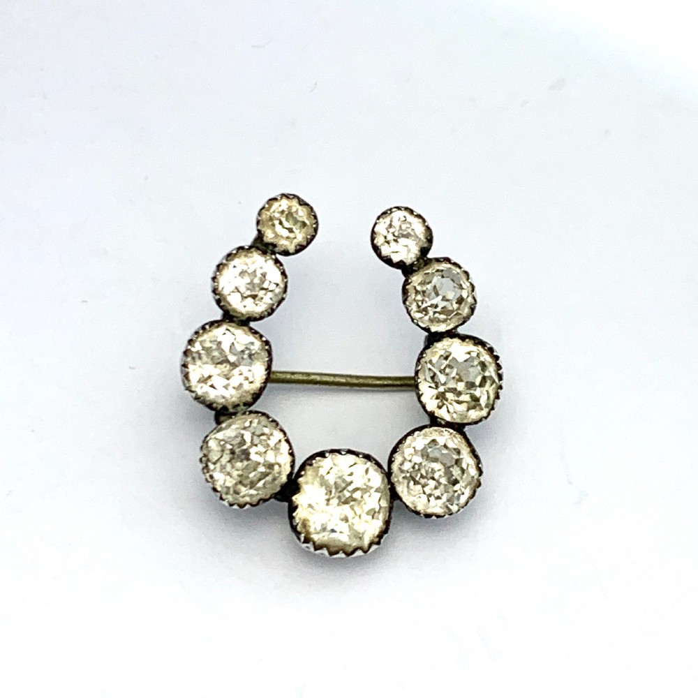 Victorian Silver Horseshoe Crescent Paste Brooch