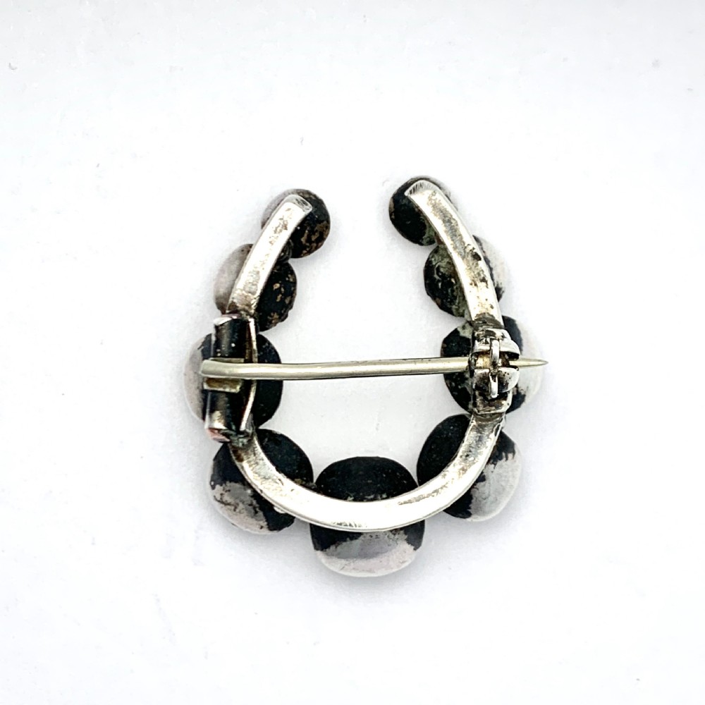 Victorian Silver Horseshoe Crescent Paste Brooch View II