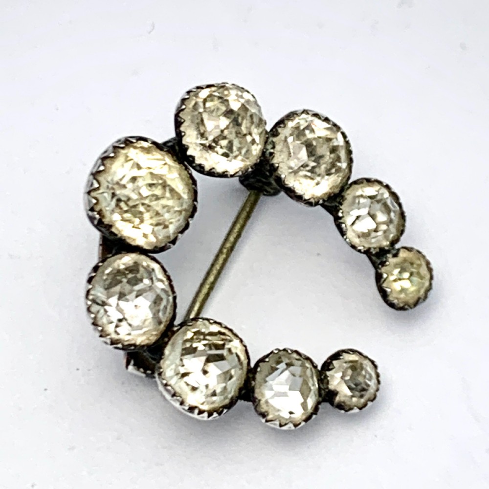 Victorian Silver Horseshoe Crescent Paste Brooch View III
